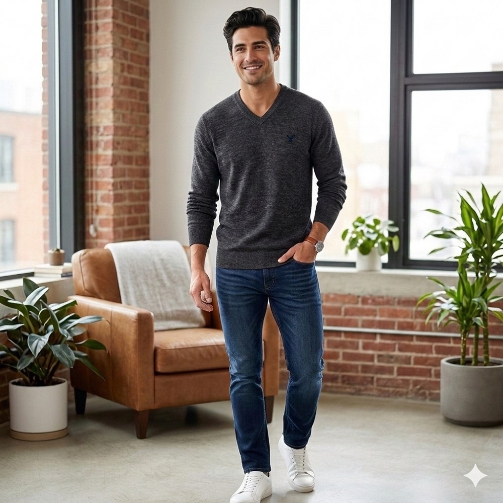 American Eagle Outfitters Charcoal V-Neck Sweater